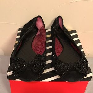 Gianni Bini Black Velour Gem detail bow flats